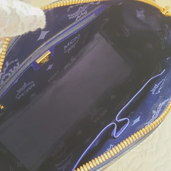 MCM Patent Embossed Satchel Crossbody Bag Ombre Brown Blue Purple - Picture 6 of 16